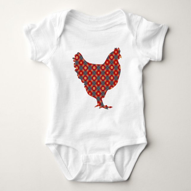 Funky modern chicken baby bodysuit (Front)