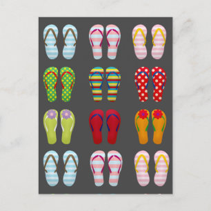 Funky modern fashion flip flops colourful sandals postcard