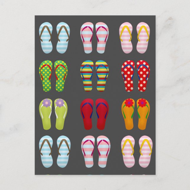 Funky modern fashion flip flops colourful sandals postcard (Front)
