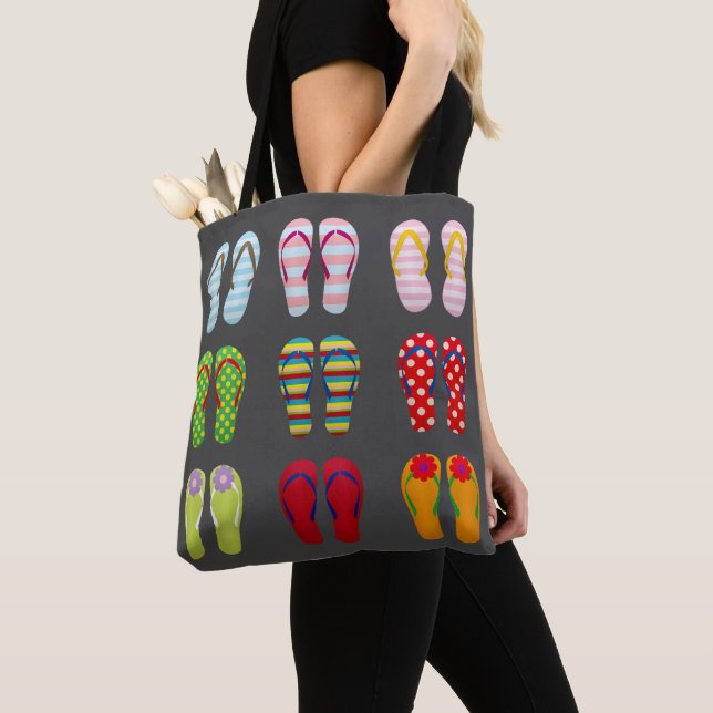 Funky modern fashion flip flops colourful sandals tote bag (Close Up)