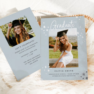 Funky Modern Grey Silver Graduation Announcement
