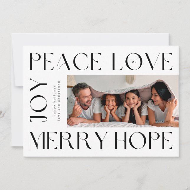 Funky Modern Letters MERRY JOY PEACE LOVE photo Holiday Card (Front)