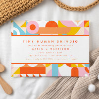 Funky Modern Orange Tiny Human Shindig Baby Shower