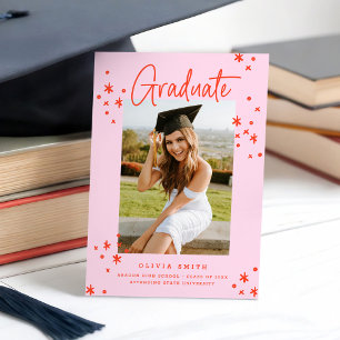 Funky Modern Pink & Red Graduation Announcement