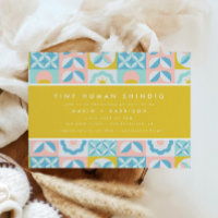 Funky Modern Yellow Tiny Human Shindig Baby Shower