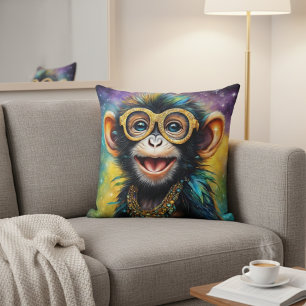 Funky Monkey with Gold Glasses Throw Pillow