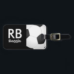 Funky Monogrammed Soccer Ball Luggage Tag<br><div class="desc">A large soccer ball creates a fabulous logo for any soccer player or fan. To the left the person's first and last initial. Their name is written below the initials in a funky font. The contact phone number is written on the back. You can modify all of the text.</div>