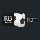 Funky Monogrammed Soccer Ball Luggage Tag<br><div class="desc">A large soccer ball creates a fabulous logo for any soccer player or fan. To the left the person's first and last initial. Their name is written below the initials in a funky font. The contact phone number is written on the back. You can modify all of the text.</div>