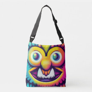 Funky Monster Watercolor Dotted Colourful Closeup Crossbody Bag