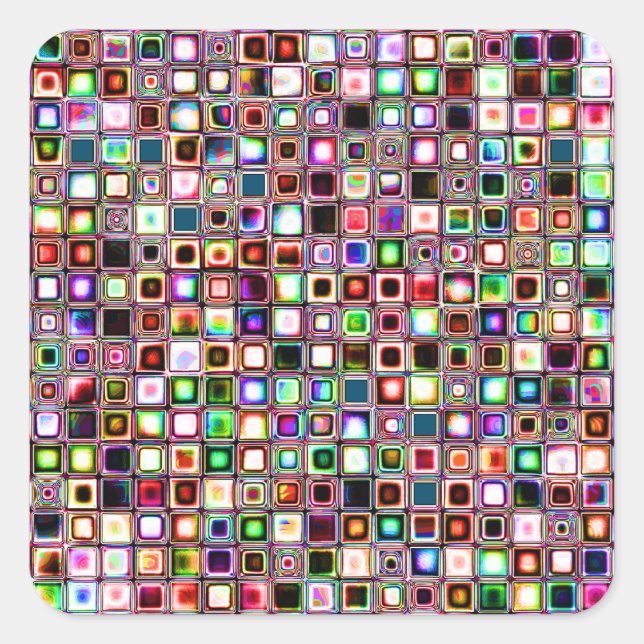 Funky Mosaic Tiles Pattern With Jewel Tones Square Sticker (Front)