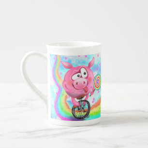 Funky Mug Circus Acrobat Pig Cyclist avec Lollipop
