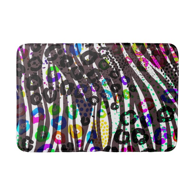 Funky Multi Animal Print Pattern Bright Colours Bath Mat (Front)