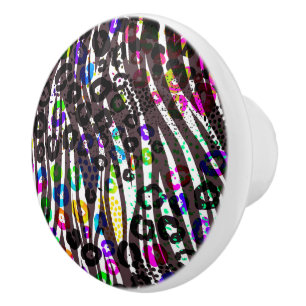 Funky Multi Animal Print Pattern Bright Colours Ceramic Knob