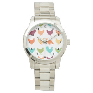 Funky Multi-colored Chicken Pattern Watch