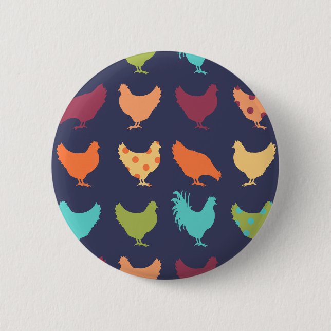 Funky Multi-coloured Chicken Pattern 2 Inch Round Button (Front)