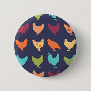 Funky Multi-coloured Chicken Pattern 2 Inch Round Button