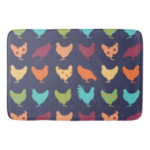 Funky Multi-coloured Chicken Pattern Bath Mat