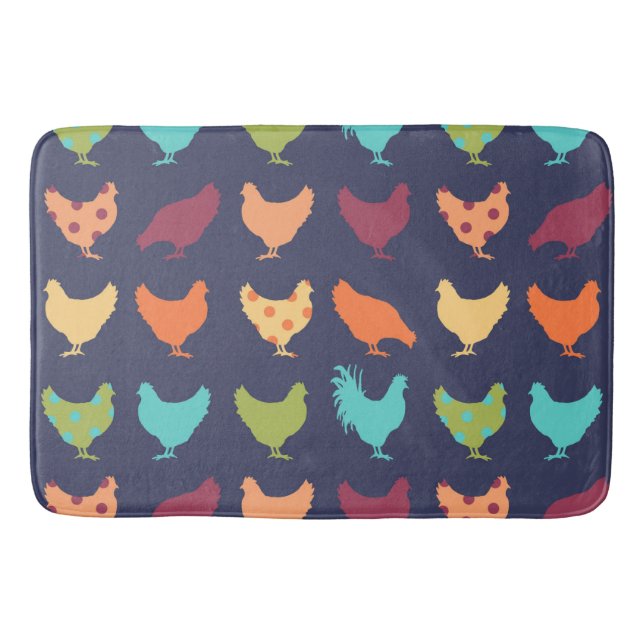 Funky Multi-coloured Chicken Pattern Bath Mat (Front)