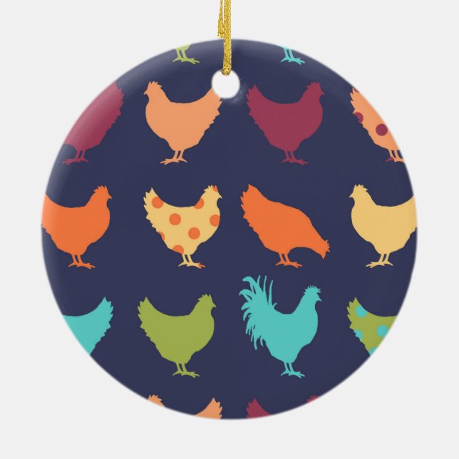 Funky Multi-coloured Chicken Pattern Ceramic Ornament (Back)