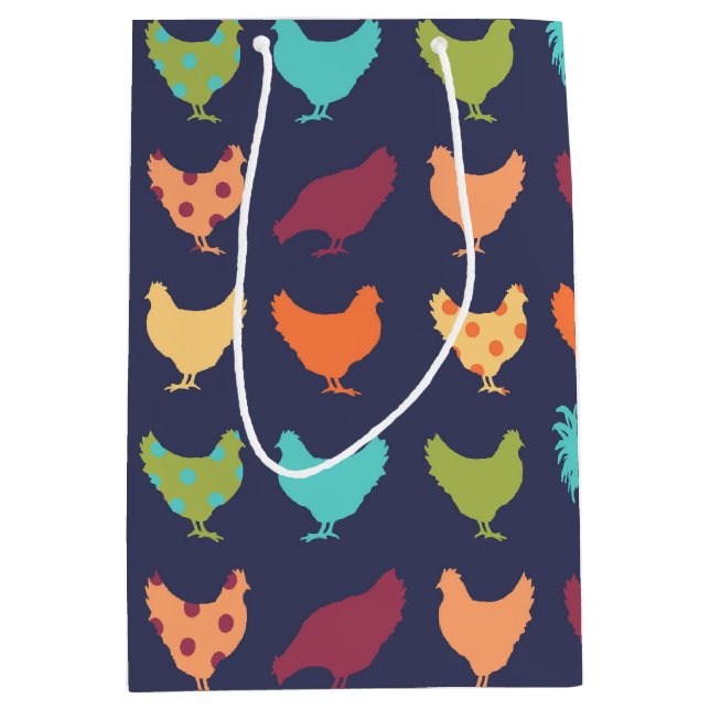 Funky Multi-coloured Chicken Pattern Medium Gift Bag (Front)