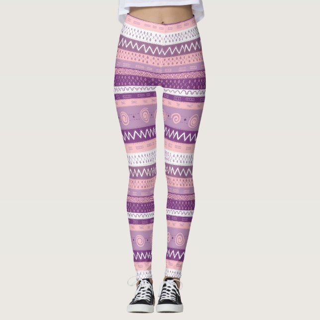 Funky, Multi Patterned Purple, Pink White Leggings (Front)