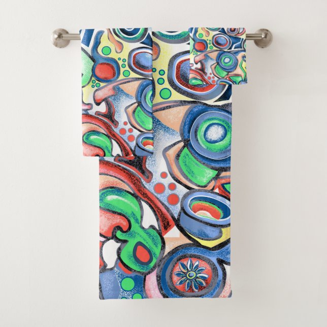 Funky Multicolor Abstract Bath Towel Set (Insitu)