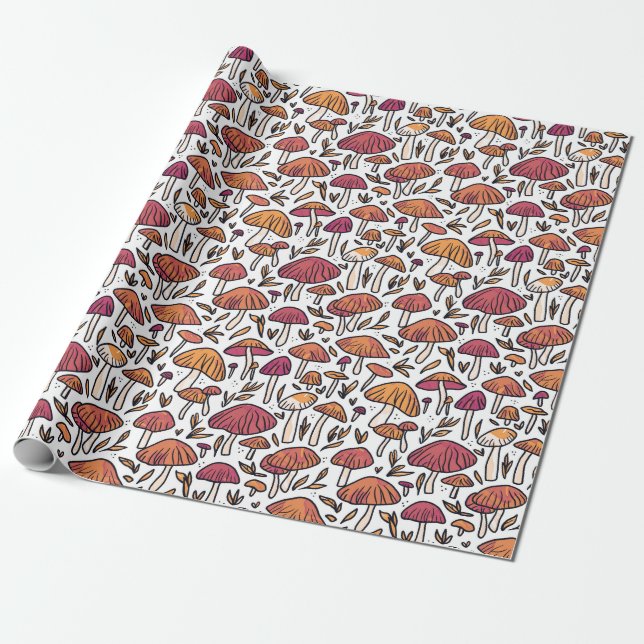 Funky Mushroom Pattern Earth Tones Wrapping Paper (Unrolled)