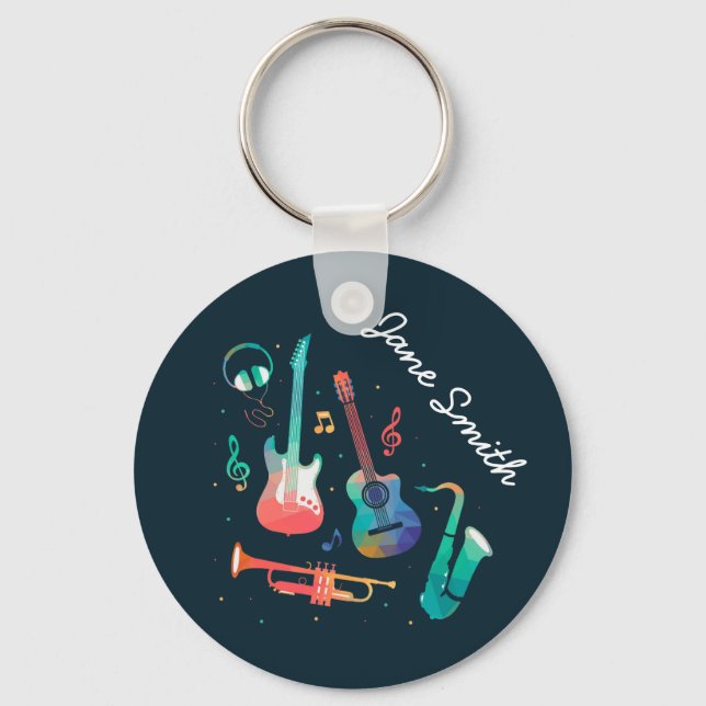 Funky Music colourful musical instruments Keychain (Front)