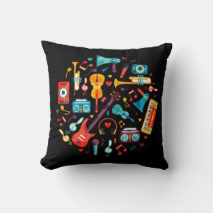 Funky Music colourful musical instruments Throw Pillow