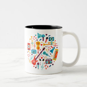 Funky Music colourful musical instruments Two-Tone Coffee Mug