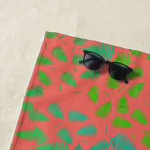 Funky Neon Green Fern Pattern Beach Towel