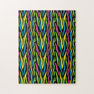 Funky Neon Green Yellow Pink 80's  Jigsaw Puzzle