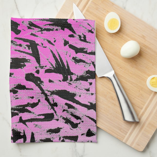 Funky Neon Pink and Black Print Kitchen Towel (Quarter Fold)