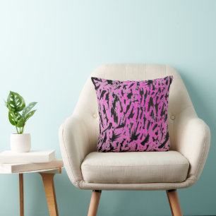 Funky Neon Pink and Black Print Throw Pillow