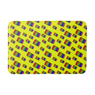Funky Neon Rainbow Block Pattern Bath Mat