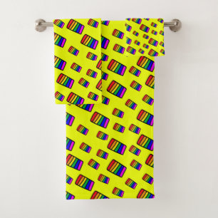 Funky Neon Rainbow Block Pattern Bath Towel Set