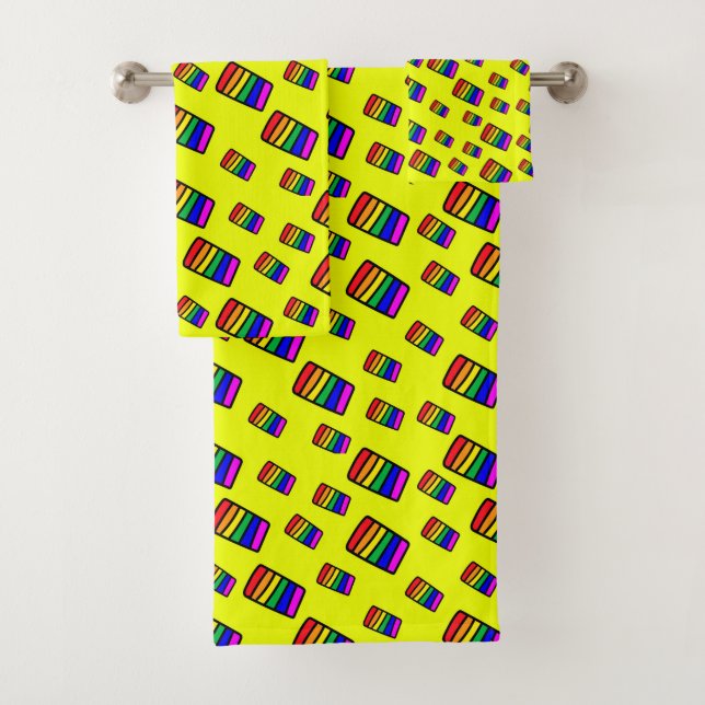 Funky Neon Rainbow Block Pattern Bath Towel Set (Insitu)