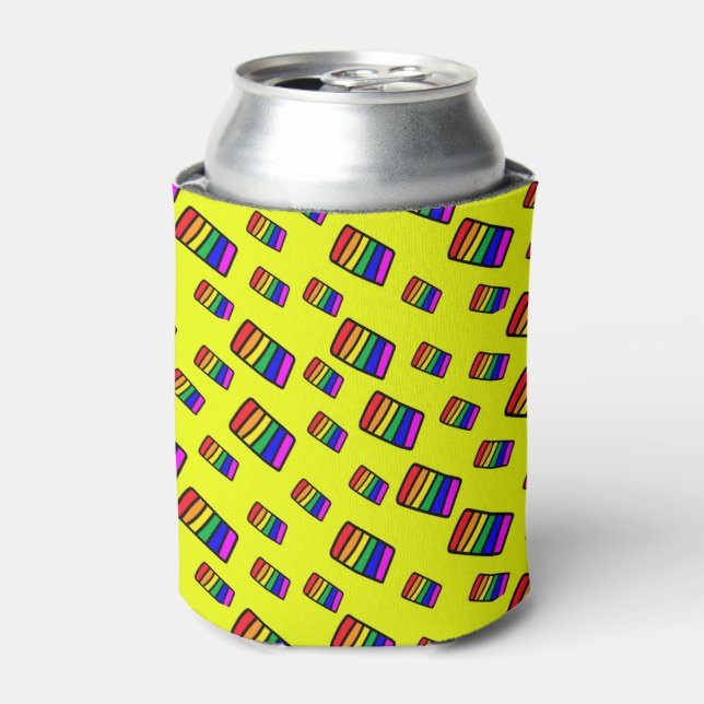 Funky Neon Rainbow Block Pattern Can Cooler (Can Front)