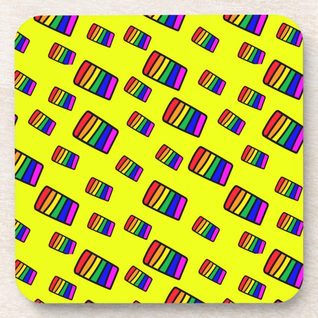 Funky Neon Rainbow Block Pattern Coaster (Front)