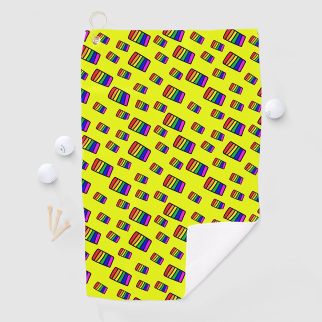 Funky Neon Rainbow Block Pattern Golf Towel (InSitu)