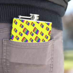 Funky Neon Rainbow Block Pattern Hip Flask