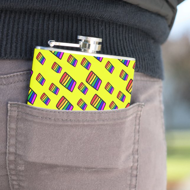 Funky Neon Rainbow Block Pattern Hip Flask (In Situ)