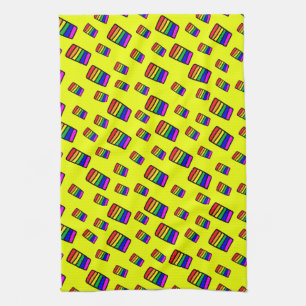 Funky Neon Rainbow Block Pattern Kitchen Towel