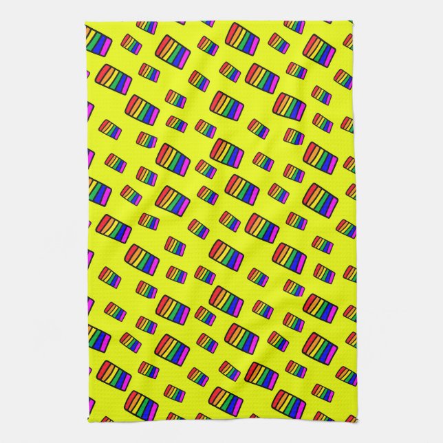 Funky Neon Rainbow Block Pattern Kitchen Towel (Vertical)