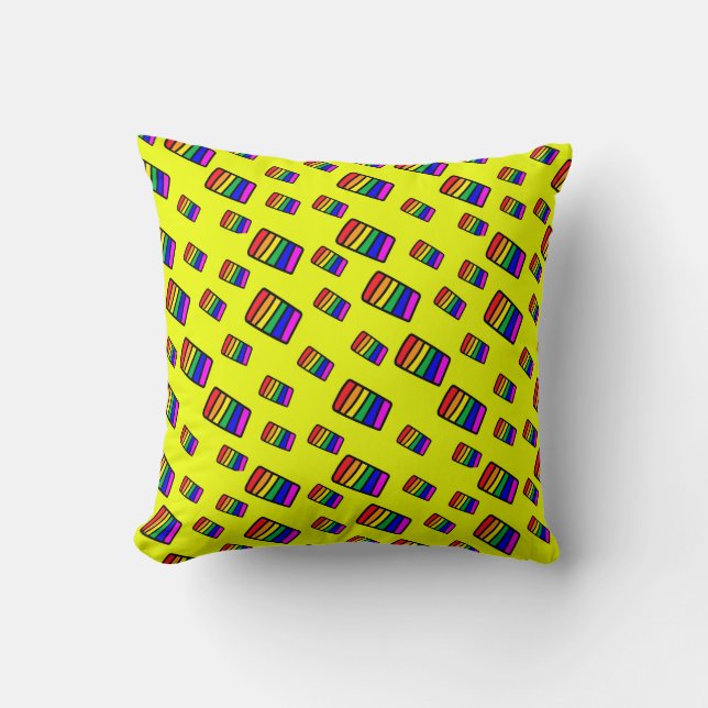Funky Neon Rainbow Block Pattern Throw Pillow (Front)
