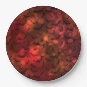 Funky Neon Spooky Bats Happy Halloween Paper Plate