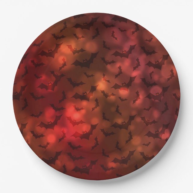 Funky Neon Spooky Bats Happy Halloween Paper Plate (Front)