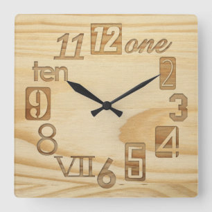 Funky Numbra  "Wood grain" Square Wall Clocks