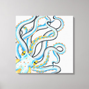Funky Octopus Ink Blue Orange Canvas Print
