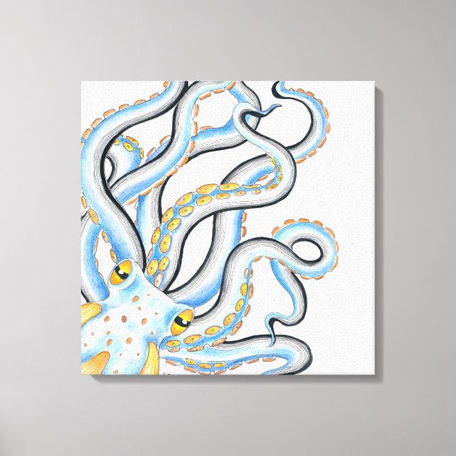 Funky Octopus Ink Blue Orange Canvas Print (Front)